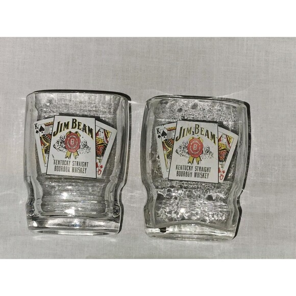 Jim Beam Kentucky Straight Bourbon Whiskey Square Glasses Playing Cards Set of 2 - Picture 1 of 3